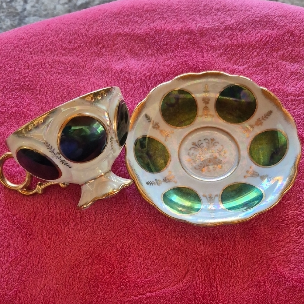 Elegant Gold and Green Teacup Set